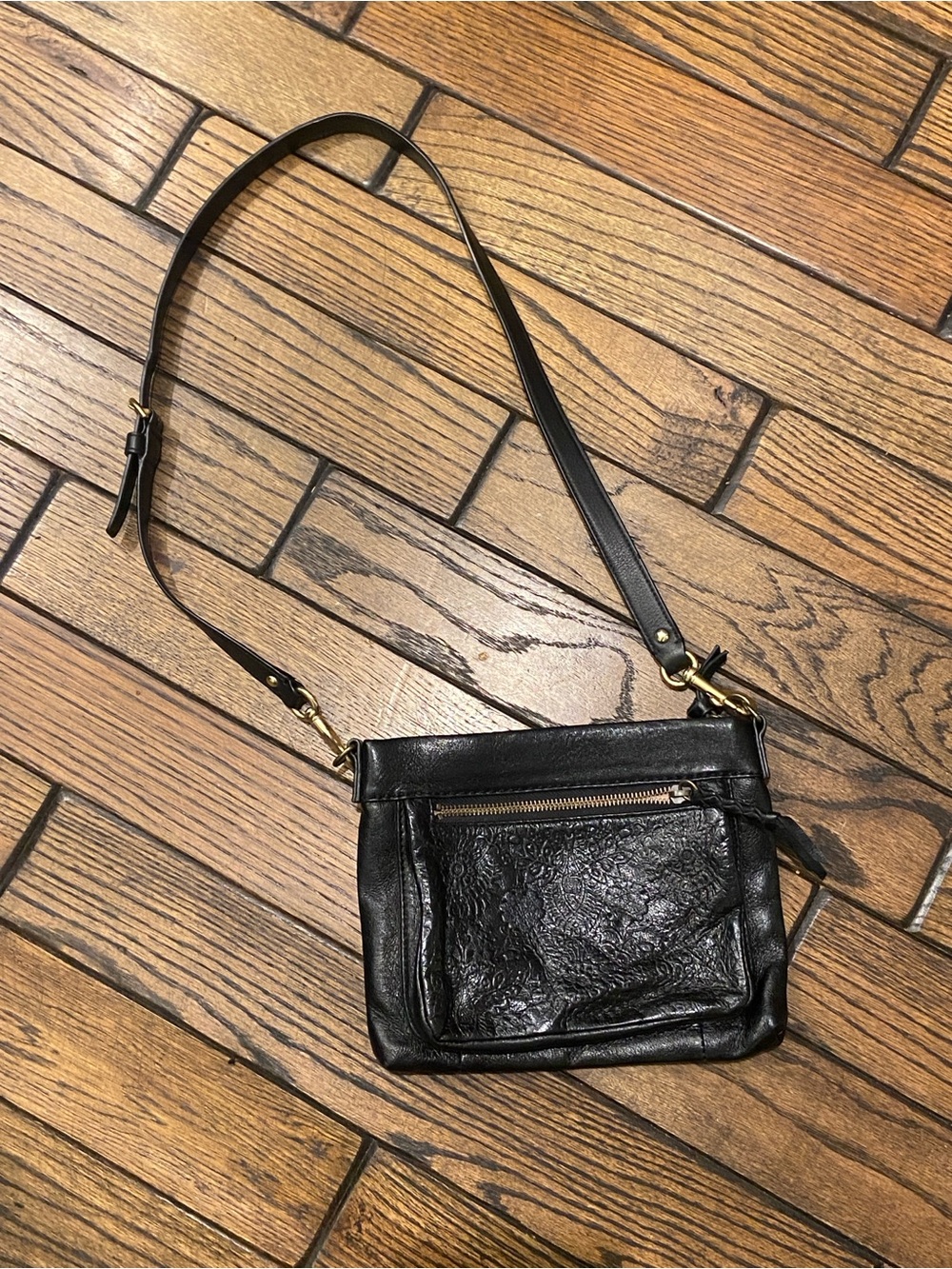 The Sak Black Leather Crossbody with Front Zip Pocket